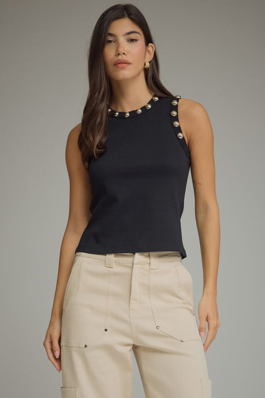 Black Studded Knit Blouse