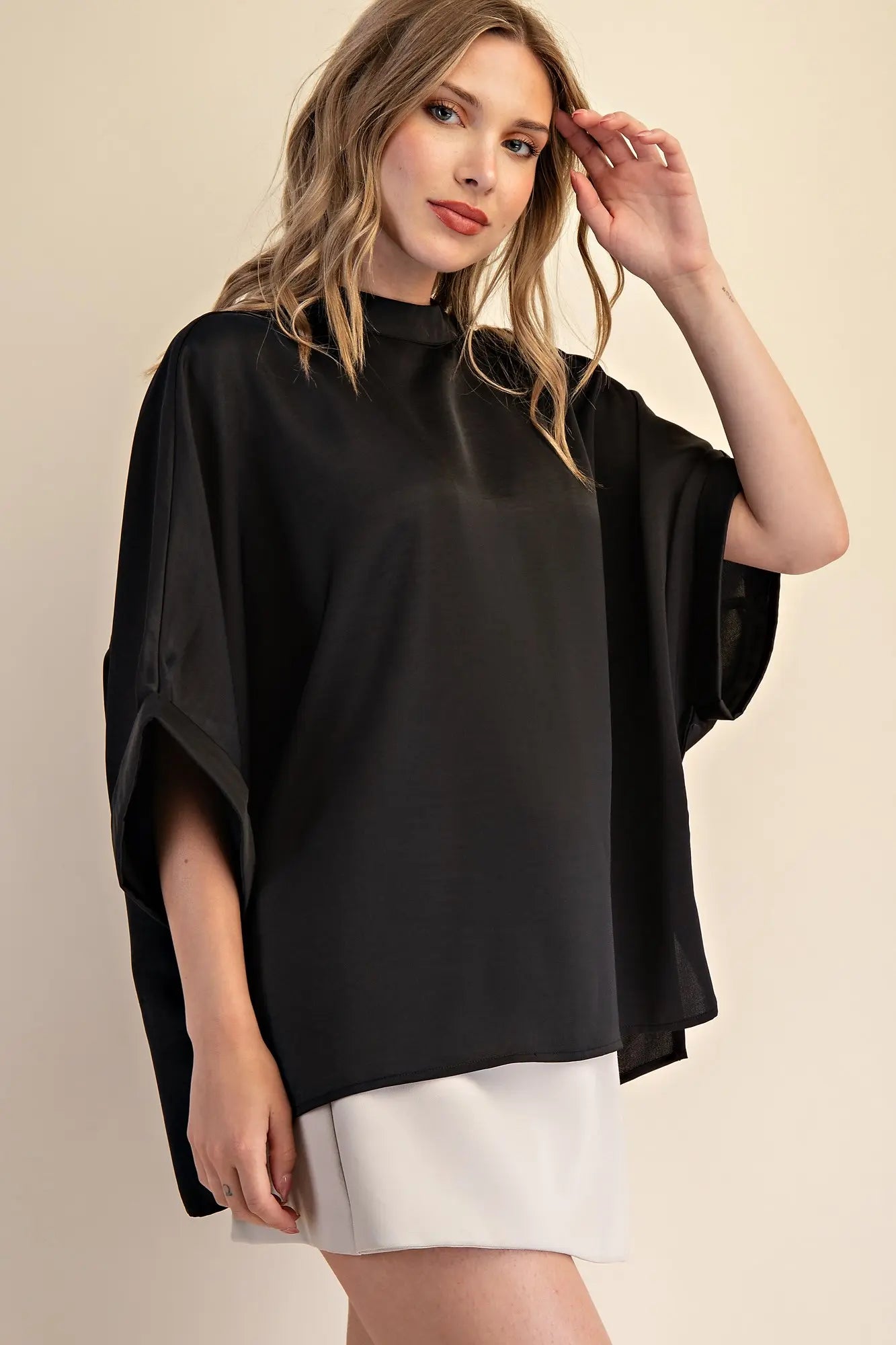 Mock Neck Oversized Top- Black
