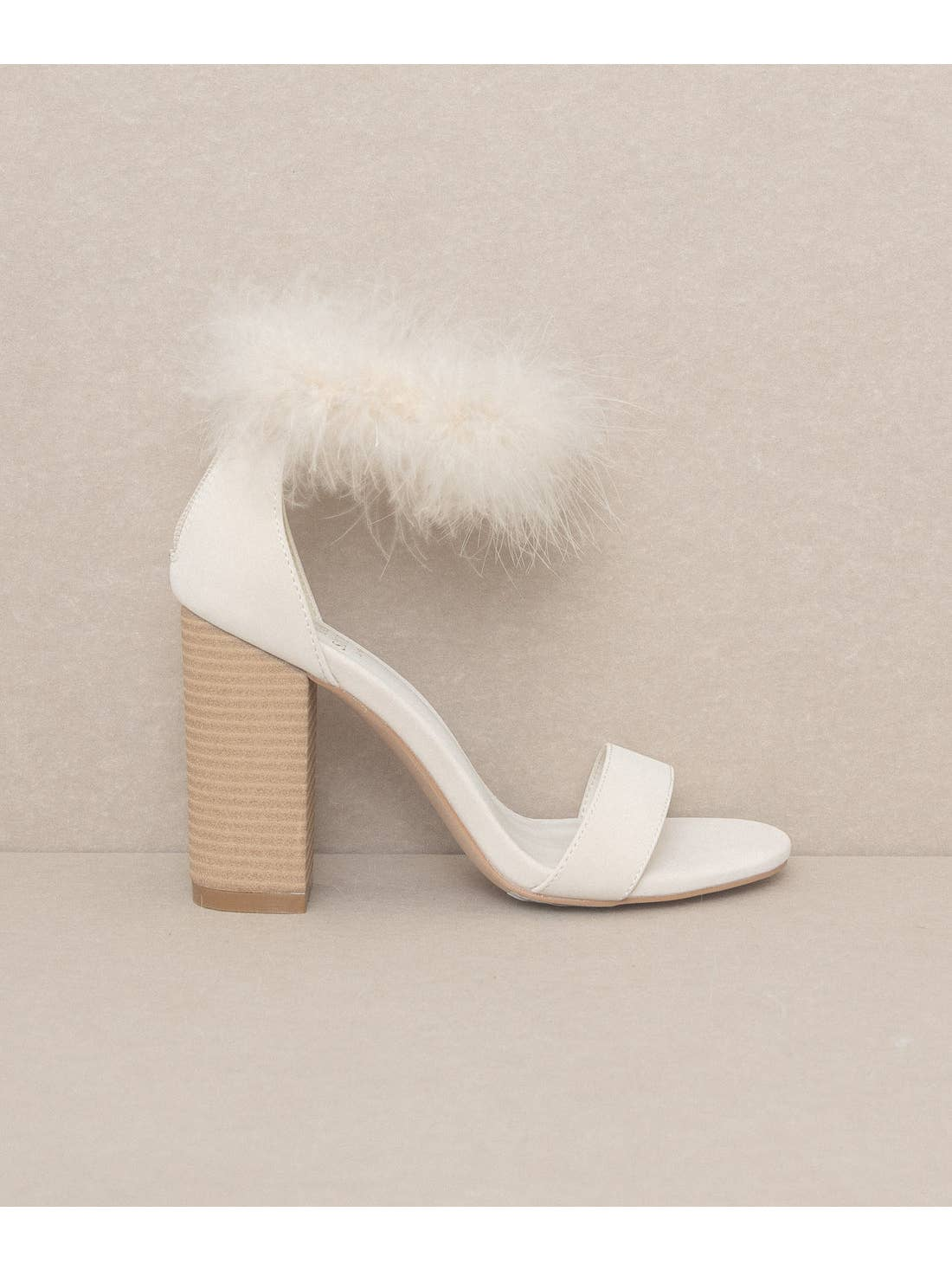 Sasha Beige Feathered Ankle Heels