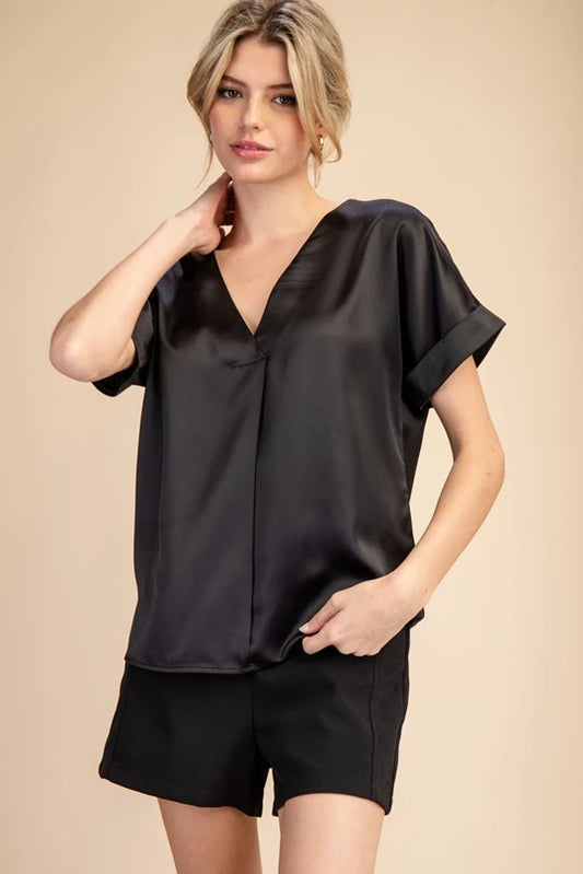 Short Sleeve Silk Blouse Black