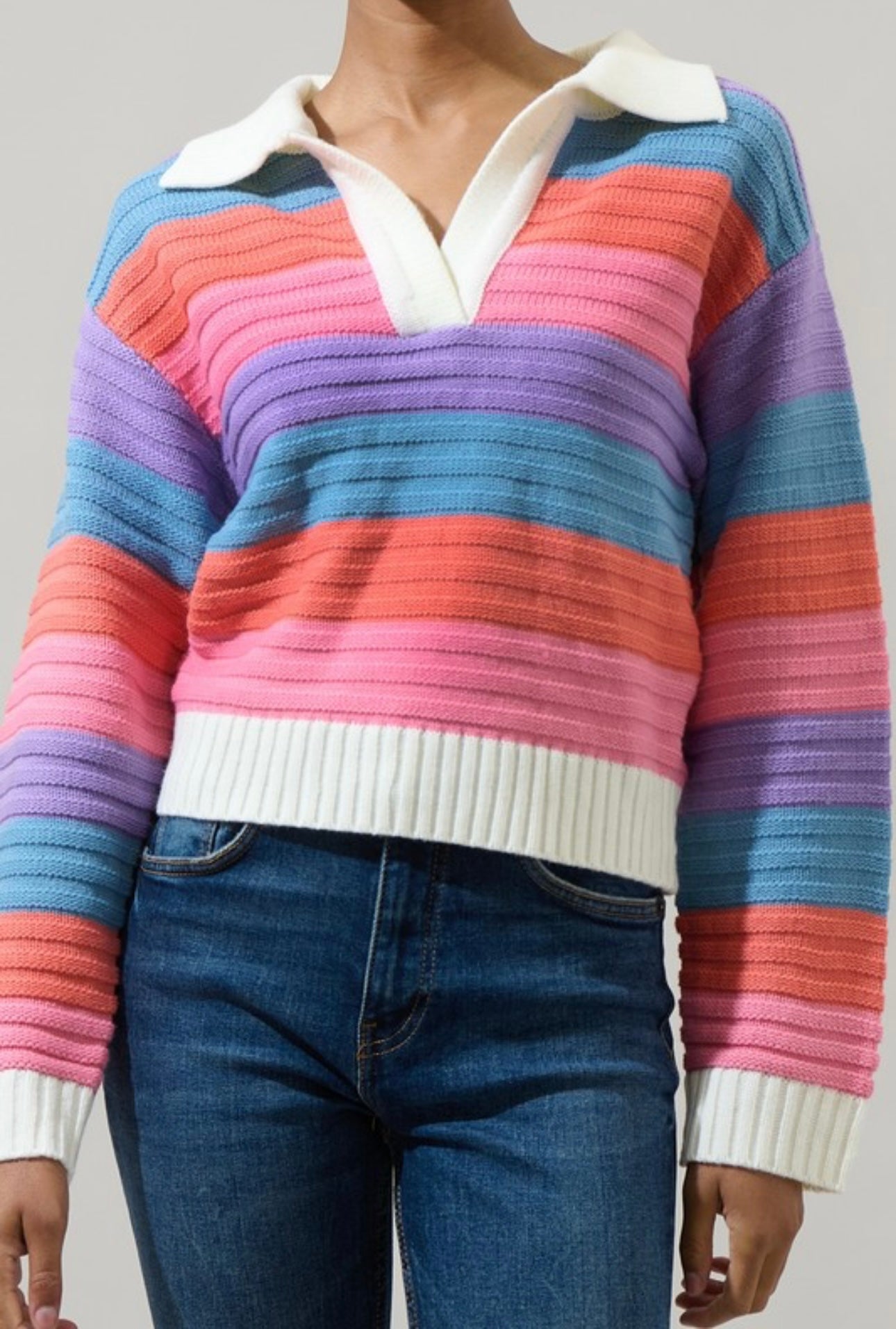 Roselin Striped Collared Sweater