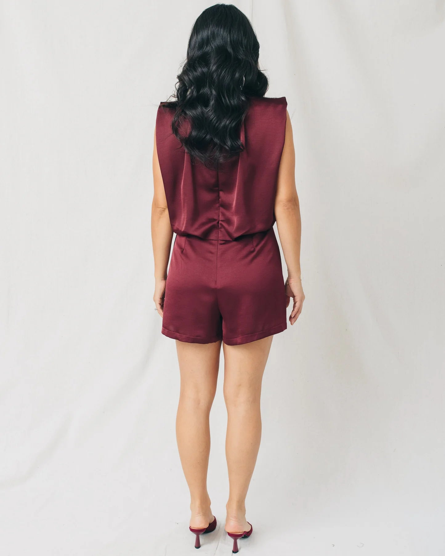 Night Out Satin Romper~Maroon