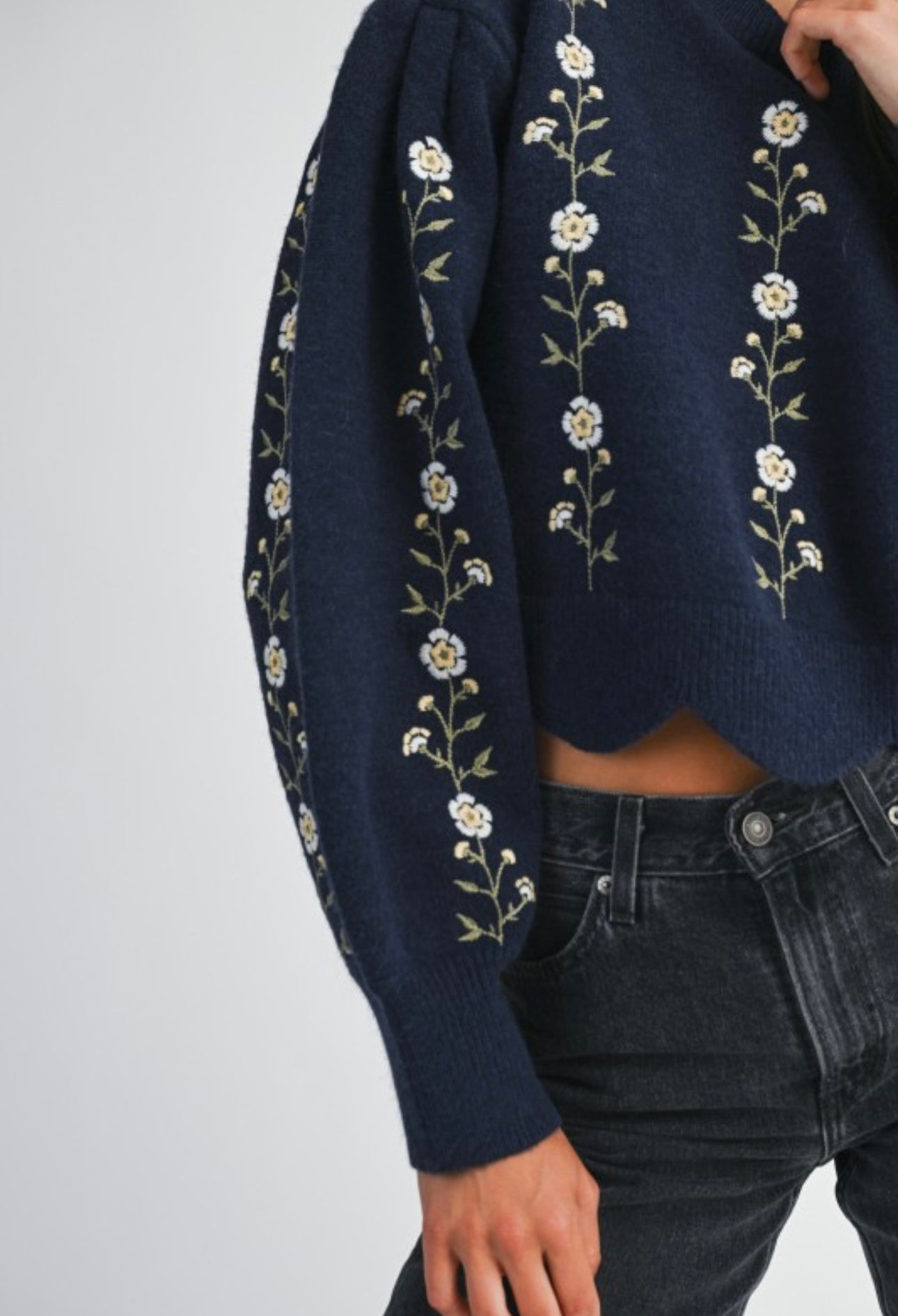 Southern Charm Embroidered Knit Sweater Navy