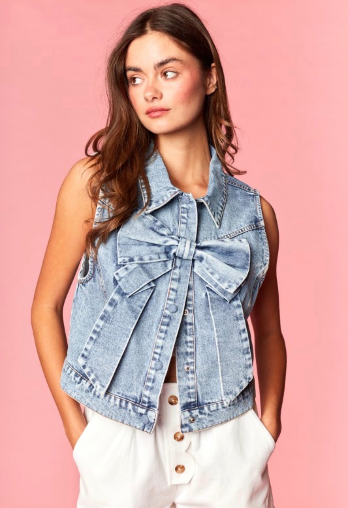 Southern Denim Bow Blouse