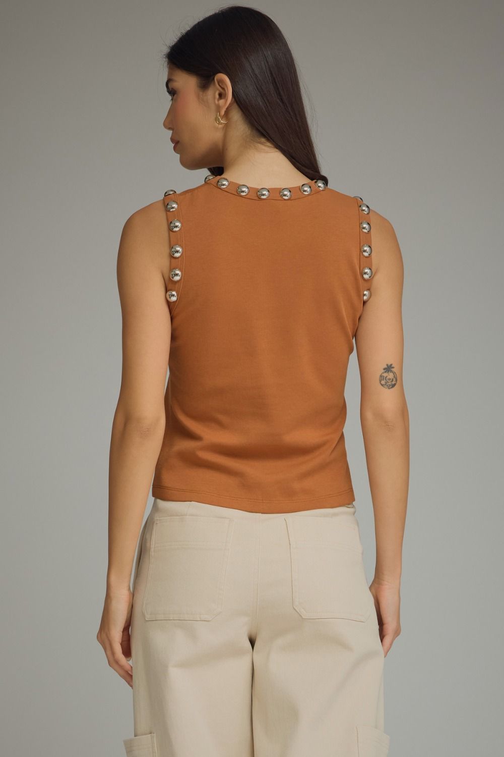 Camel Studded Knit Blouse