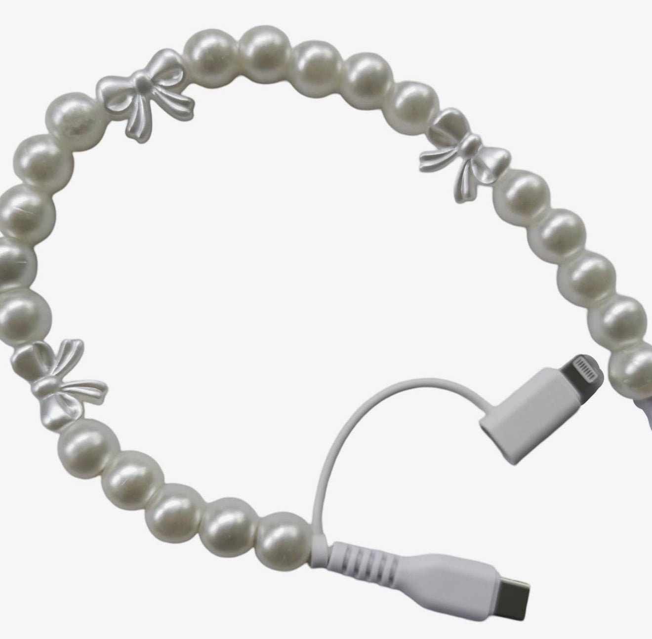 Bows & Pearls Beaded Charger Cable~ DUAL USB-C / USB-A TO DUAL USB-C / LIGHTNING 3 FT