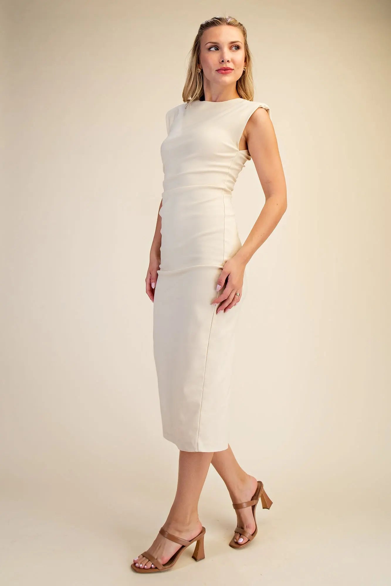 Lovely In Beige Midi Dress