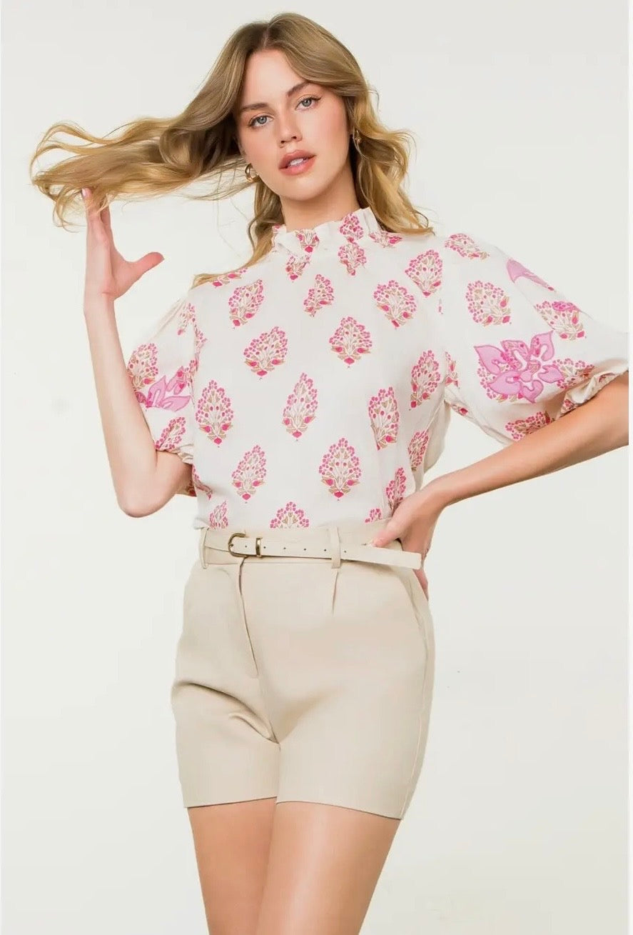 Bloom Babe Puff Sleeve Floral Print Blouse~THML