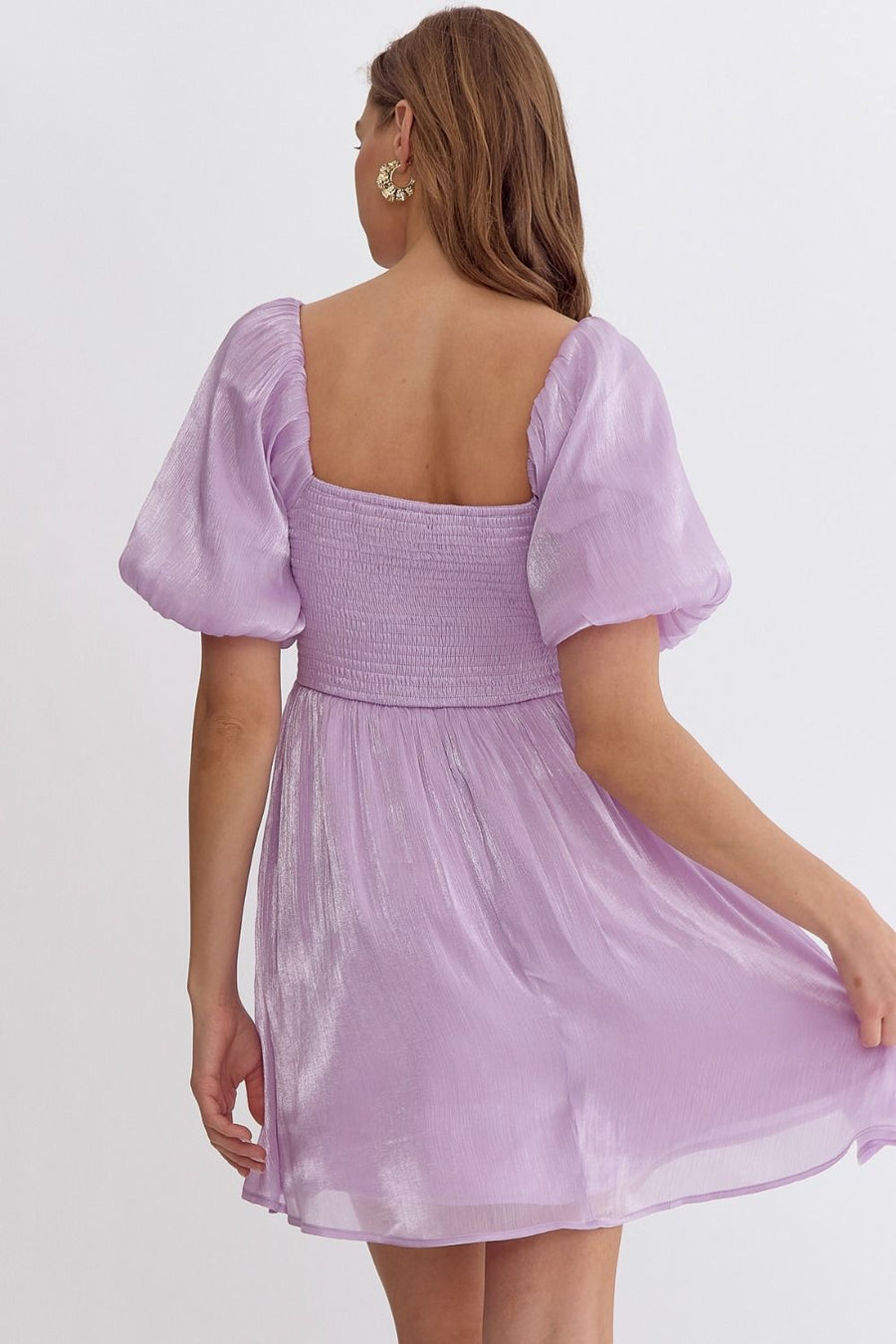 Lavender Iridescent Bubble Sleeve Bow Dress