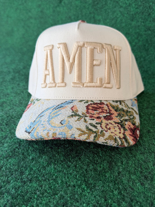 Amen~Puff Embroidered Floral Bill Hat