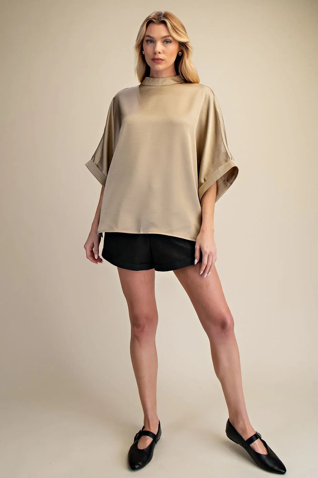 Taupe Mock Neck Blouse