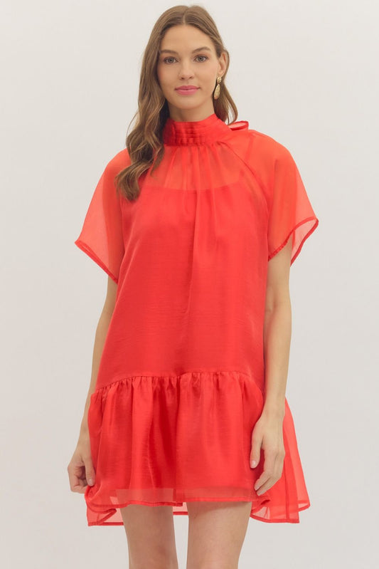 Dressed in Red Flutter Sleeve Dress