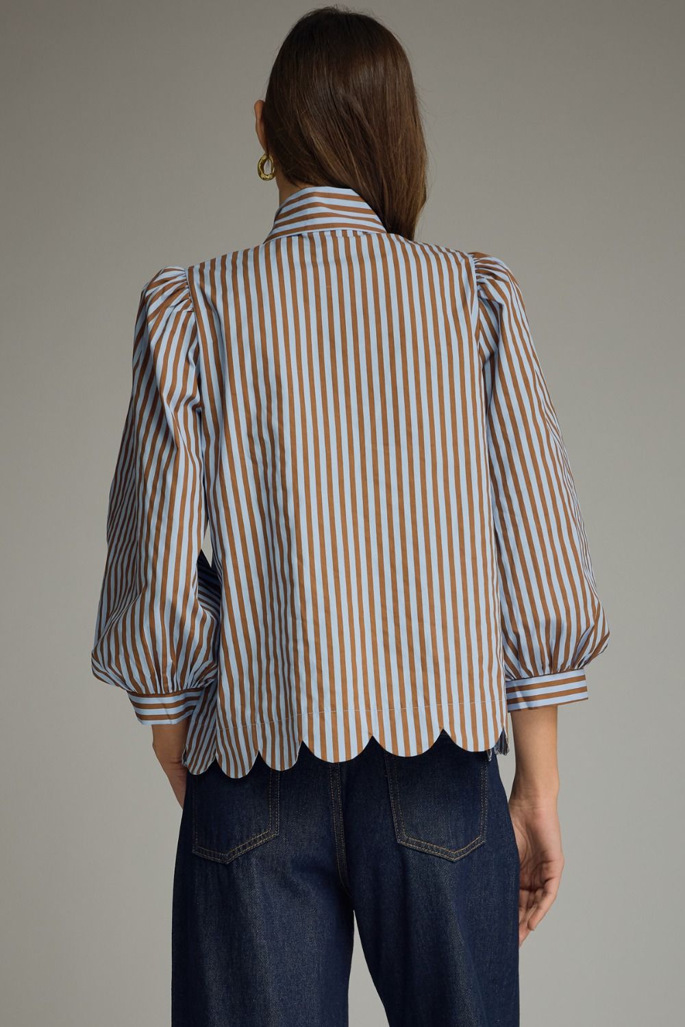 Uptown Allure Striped Blue & Brown Bow Blouse