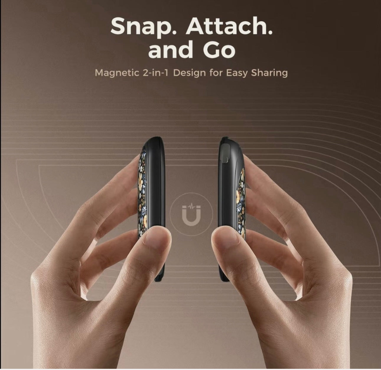 Portable Hand Warmer-Black Floral