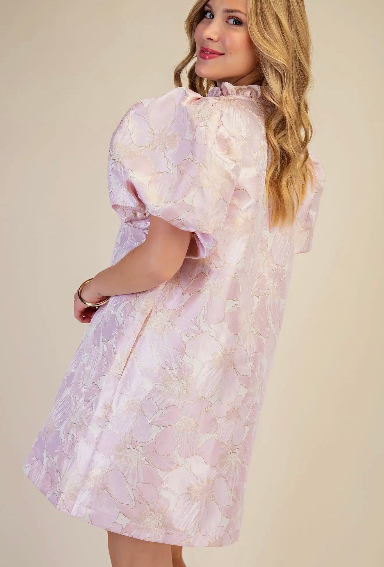 Uptown Allure Baby Pink Floral Mini Dress