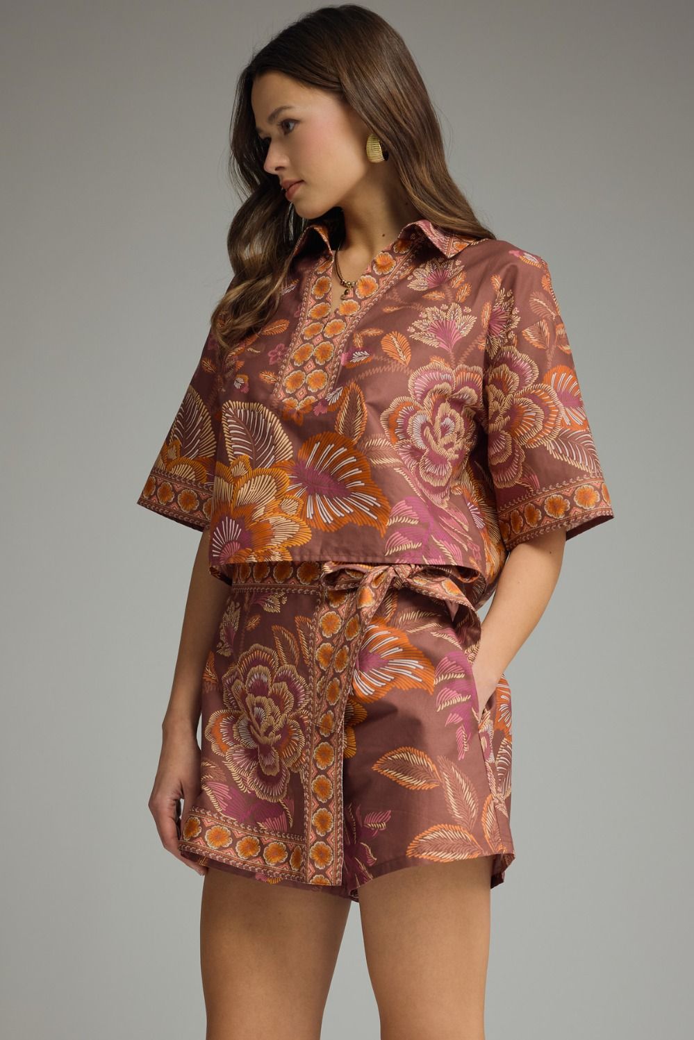 Italy is Calling Terracotta Floral Blouse & Wrap Skort Set