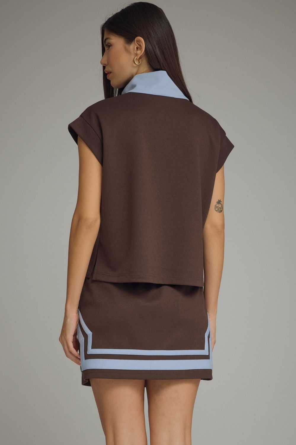 Serving Looks Brown & Powder Blue Skort Set