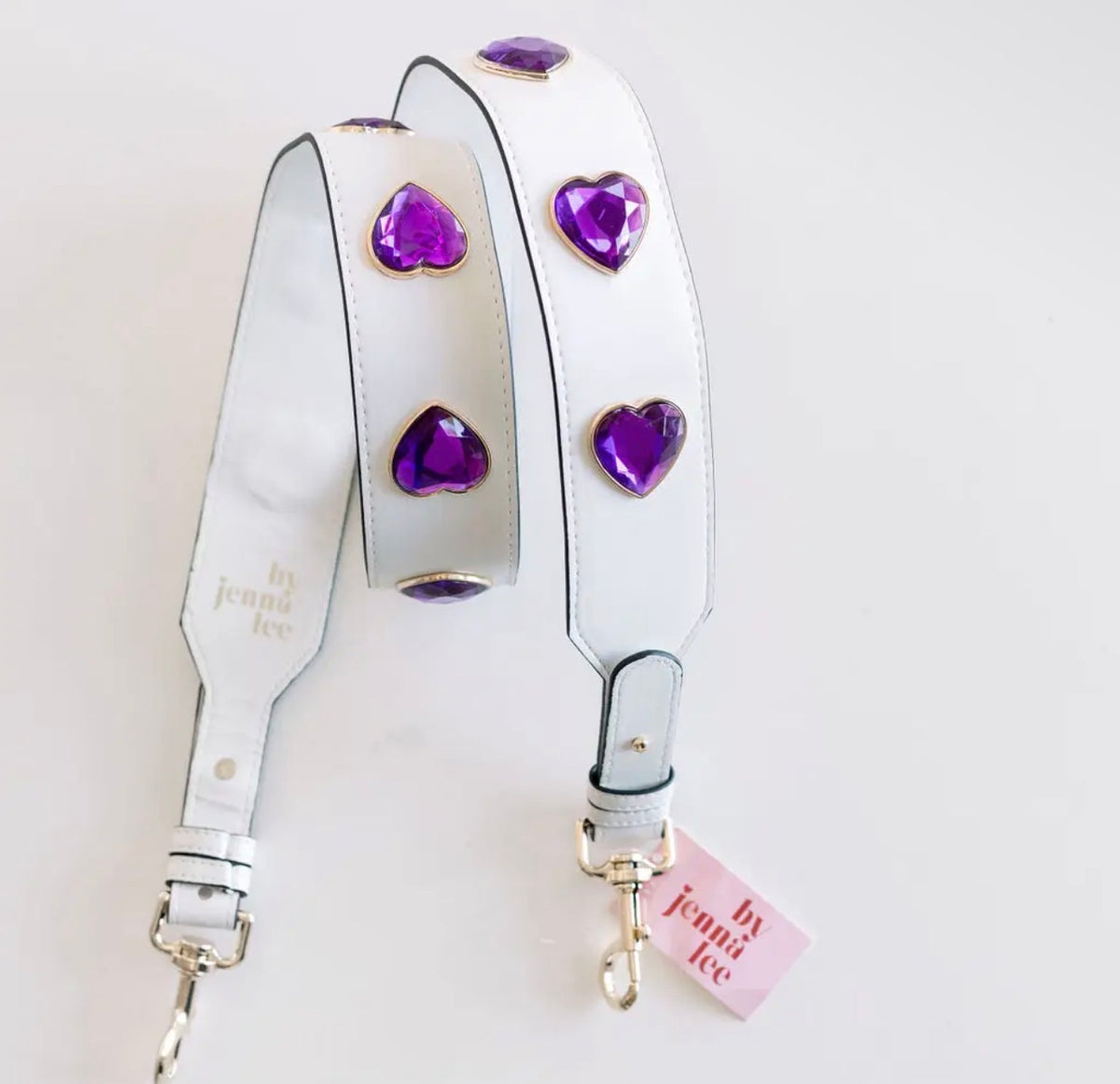 Crystal Heart Gameday Purse Strap |
Rhinestone Stadium Strap~White with Purple Hearts