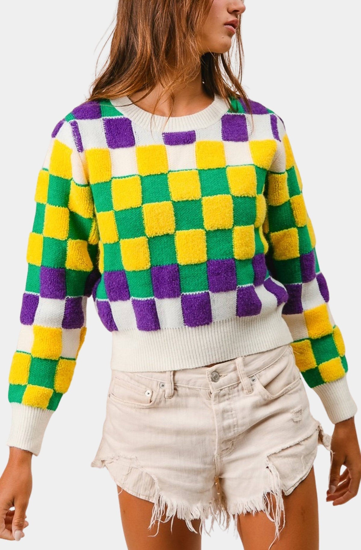 Mardi Gras Checker Sweater