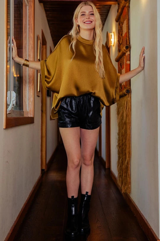 Mustard Mock Neck Blouse