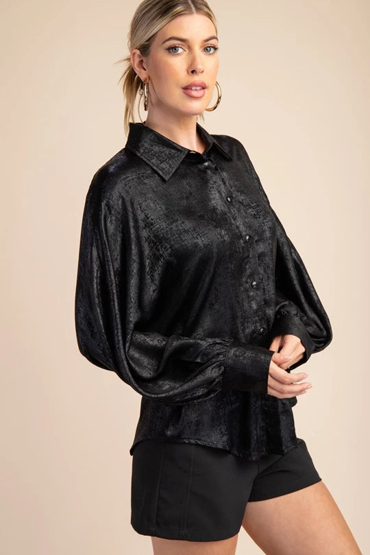 Voluminous Sleeve Blouse-Black