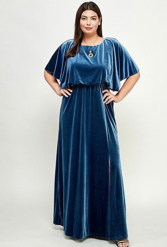 Teal Velvet Maxi Dress Plus Size