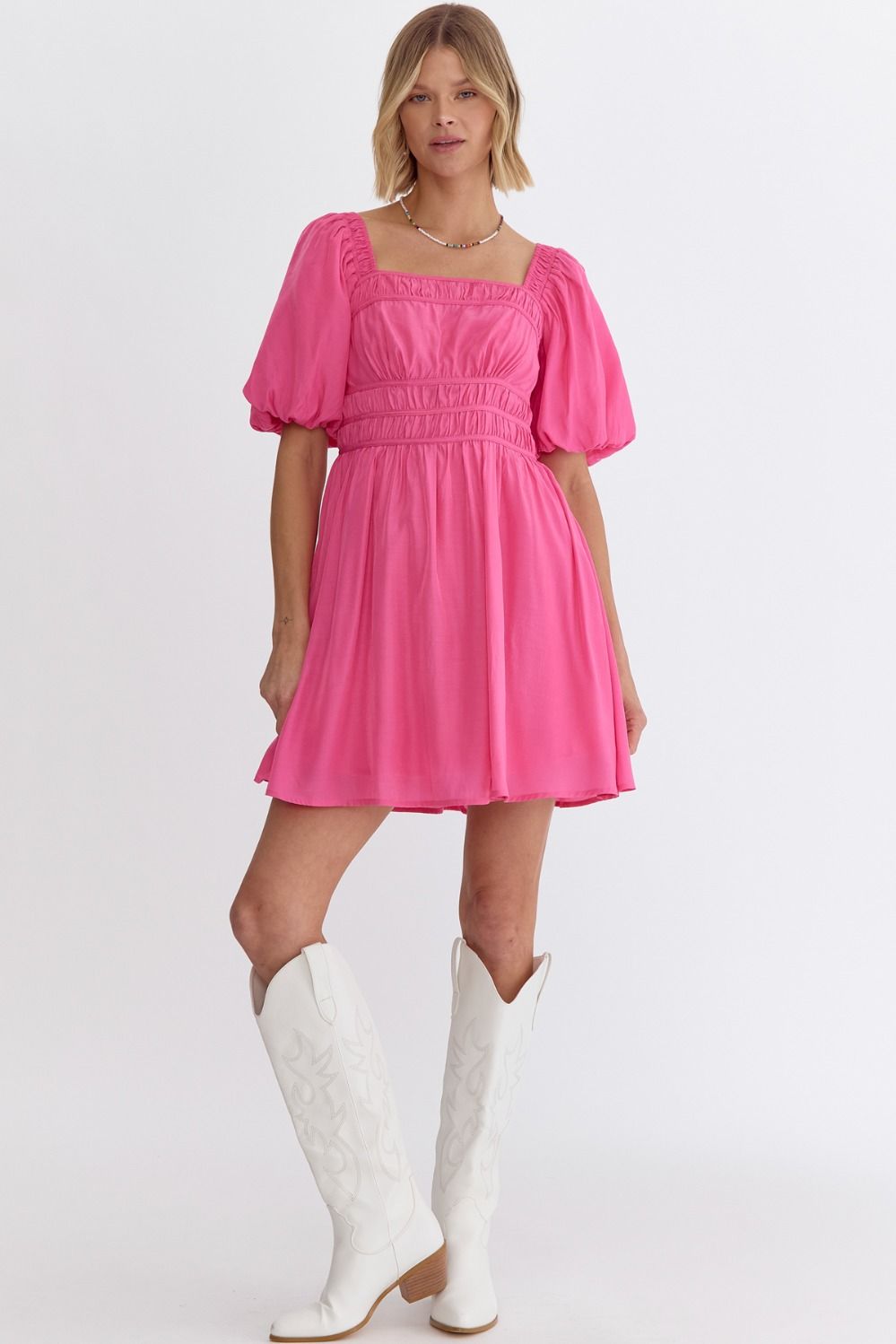 Pink Square Neck Mini Dress