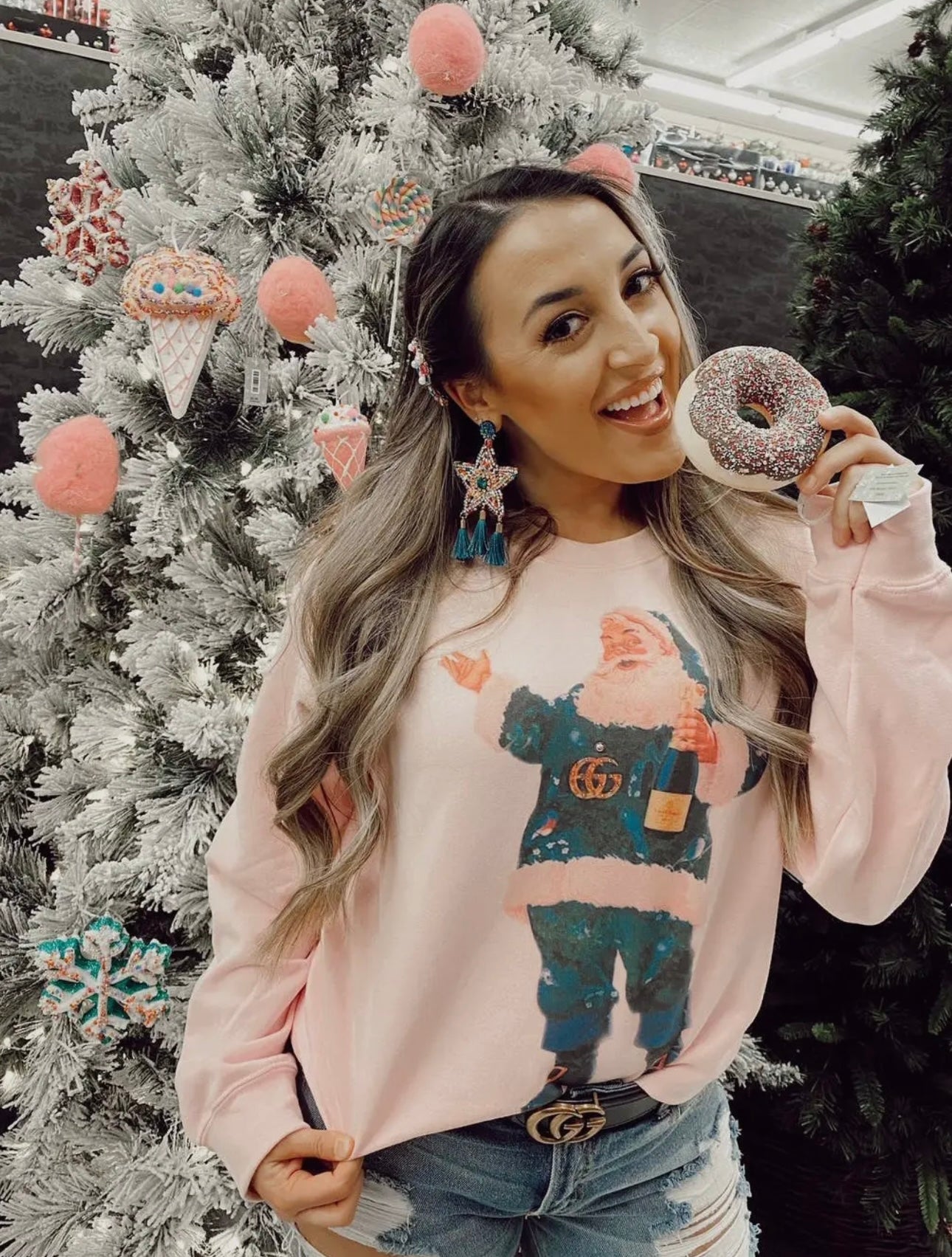 GUCCI Santa Designer Sweatshirt-Baby Pink Tie Dye