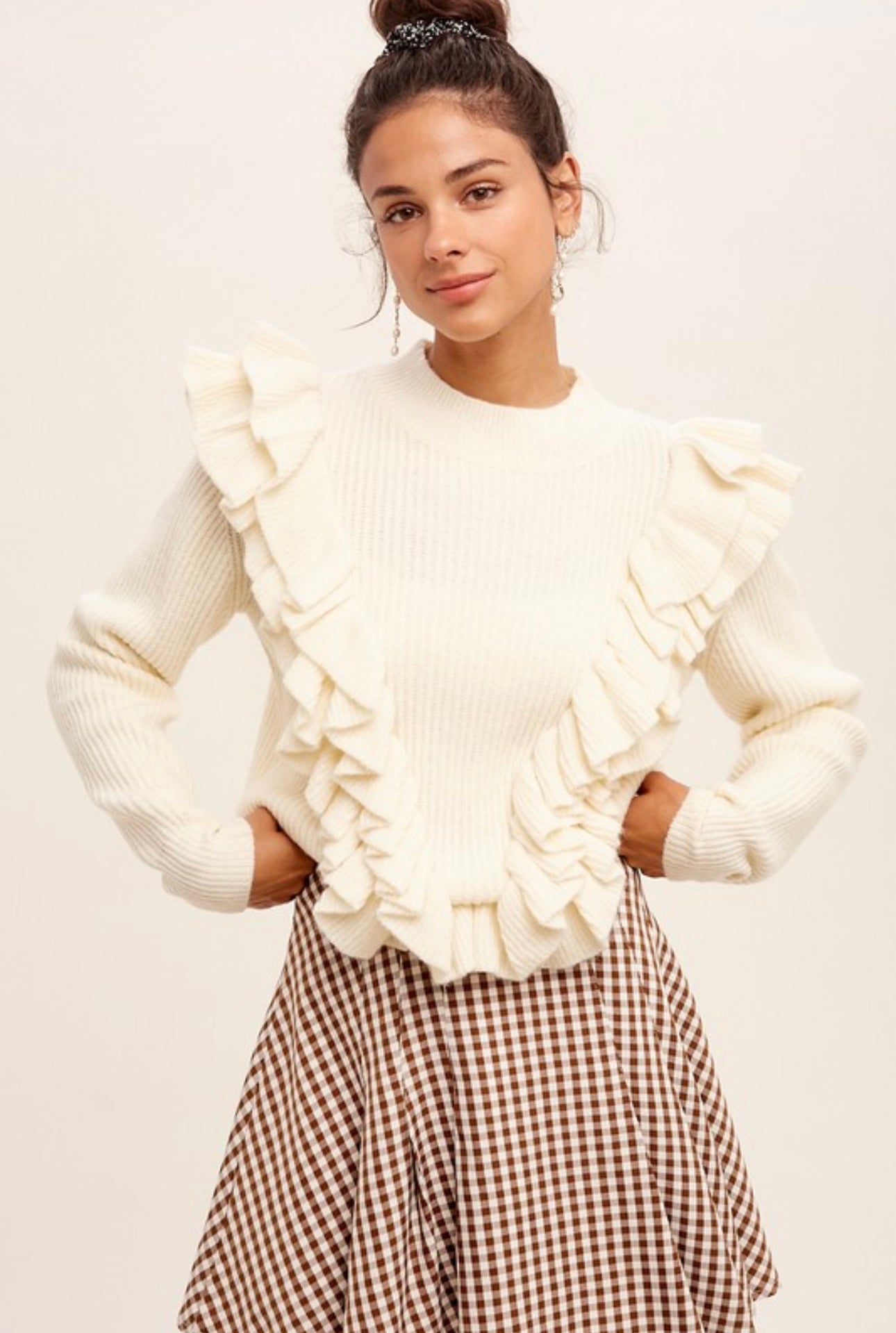 Cream Ruffle Sweater