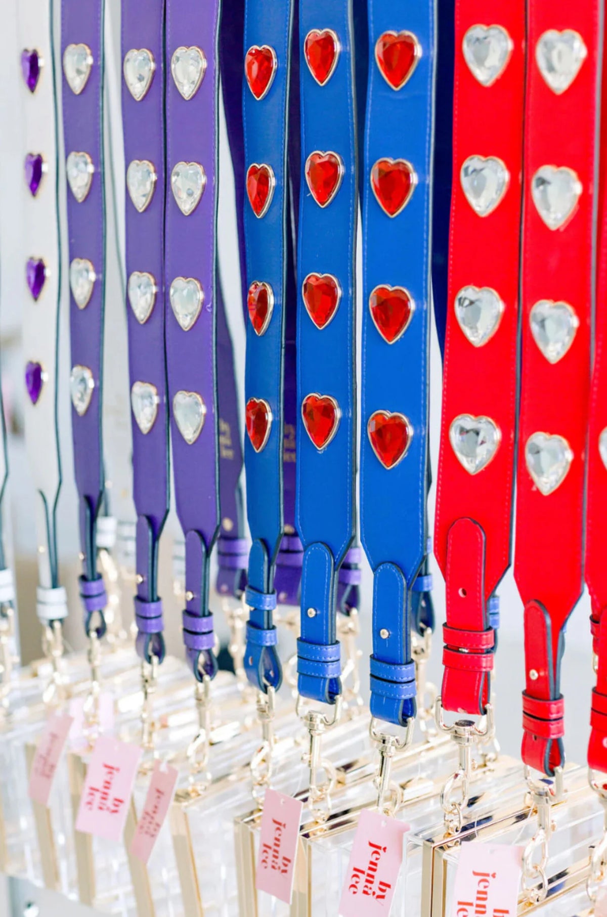 Crystal Heart Gameday Purse Strap |
Rhinestone Stadium Strap~ Blue with Red Hearts