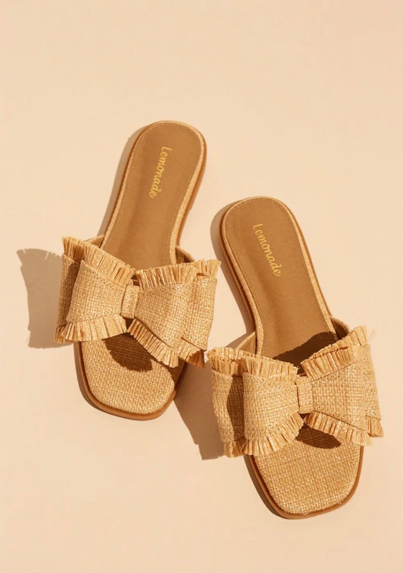 Resort Stay - Raffia Bow Sandals, Beach Slide, Summer Flat