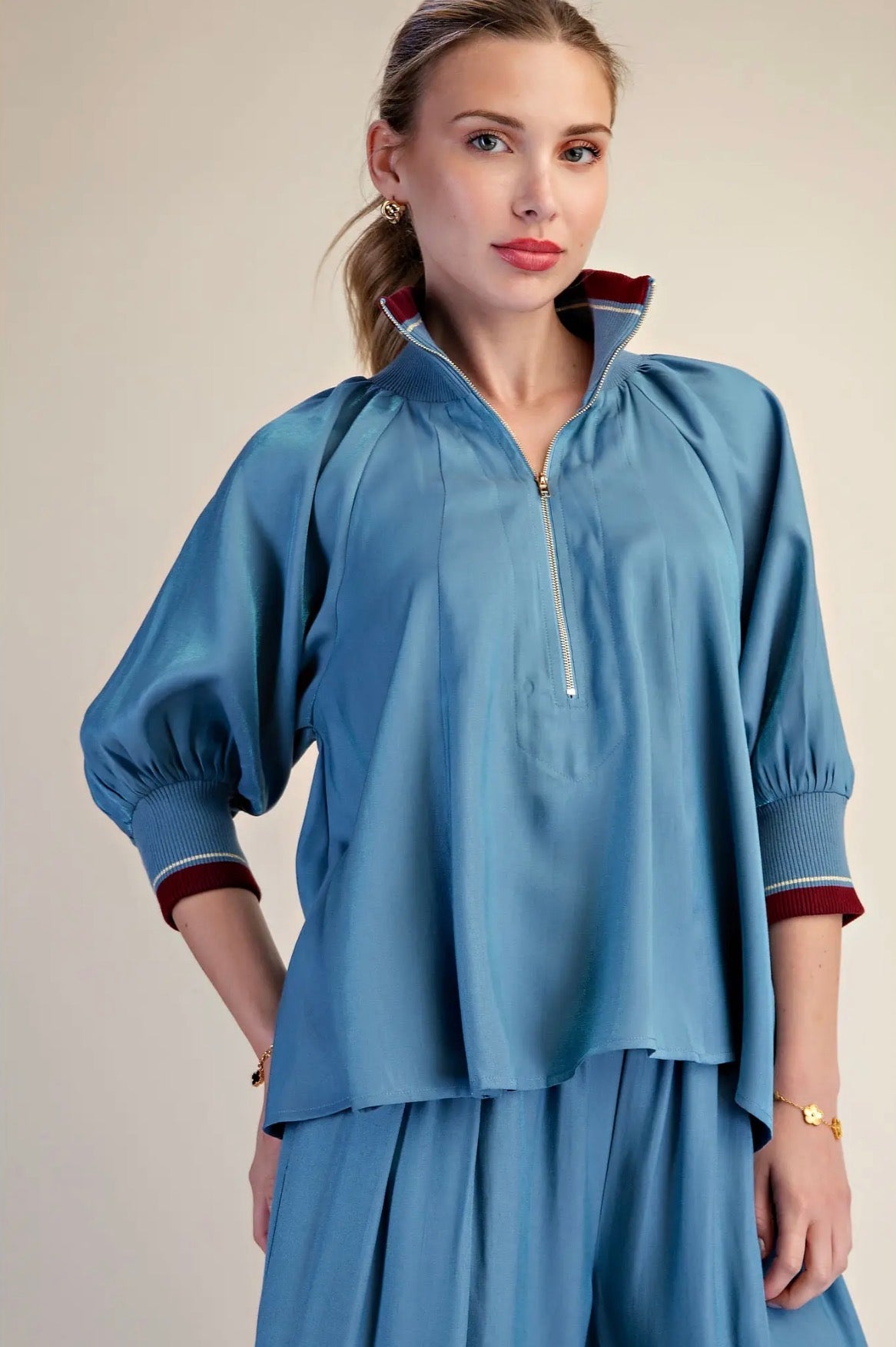 Southern Charm Puff Sleeve Blouse~ Slate