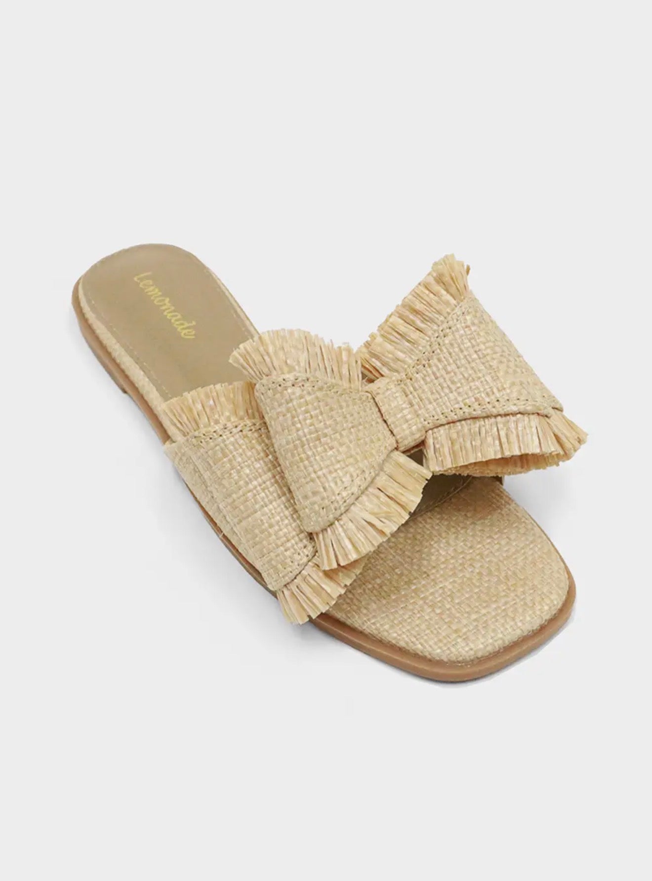 Resort Stay - Raffia Bow Sandals, Beach Slide, Summer Flat