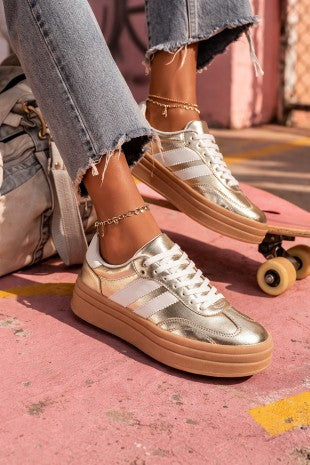 Chunky Gold Retro Stripe Gum Sole
Platform Sneaker