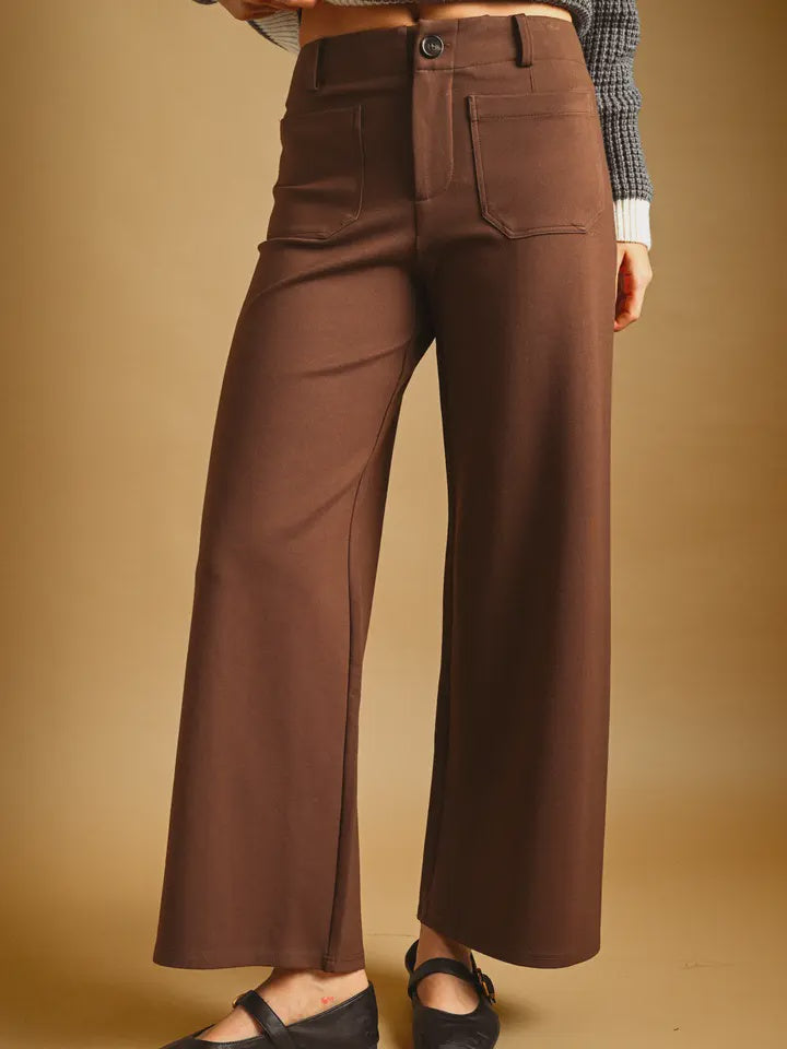 Front Pocket Ponte Fabric Cropped Pants~ Brown