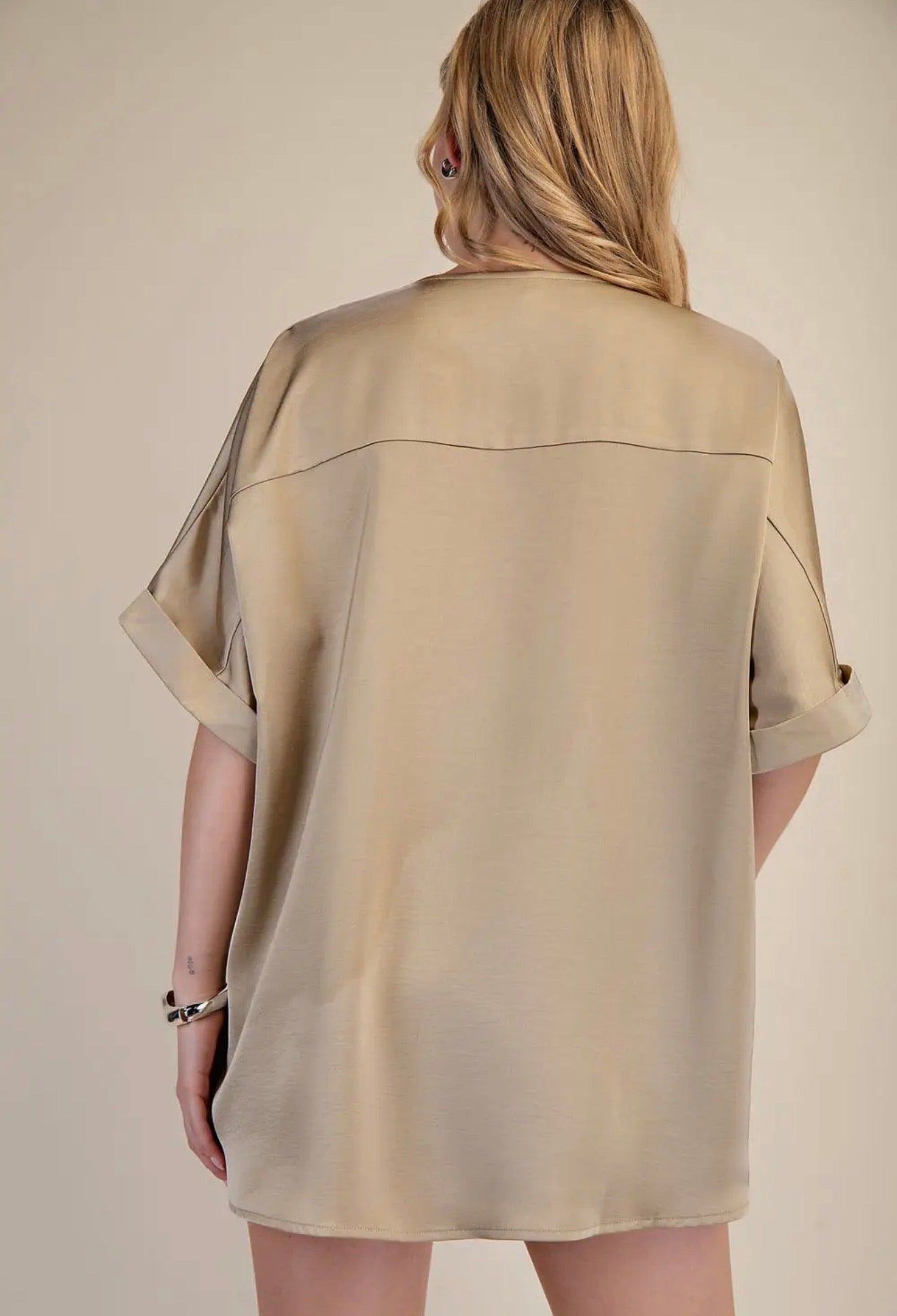 Satin V-Neck Blouse~ Taupe
