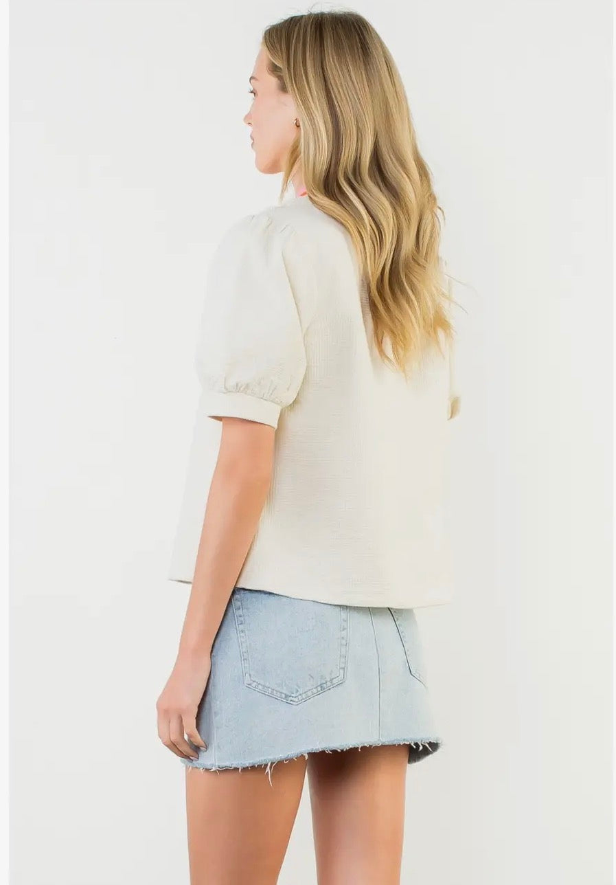Simply Alluring Puff Sleeve Textured Blouse