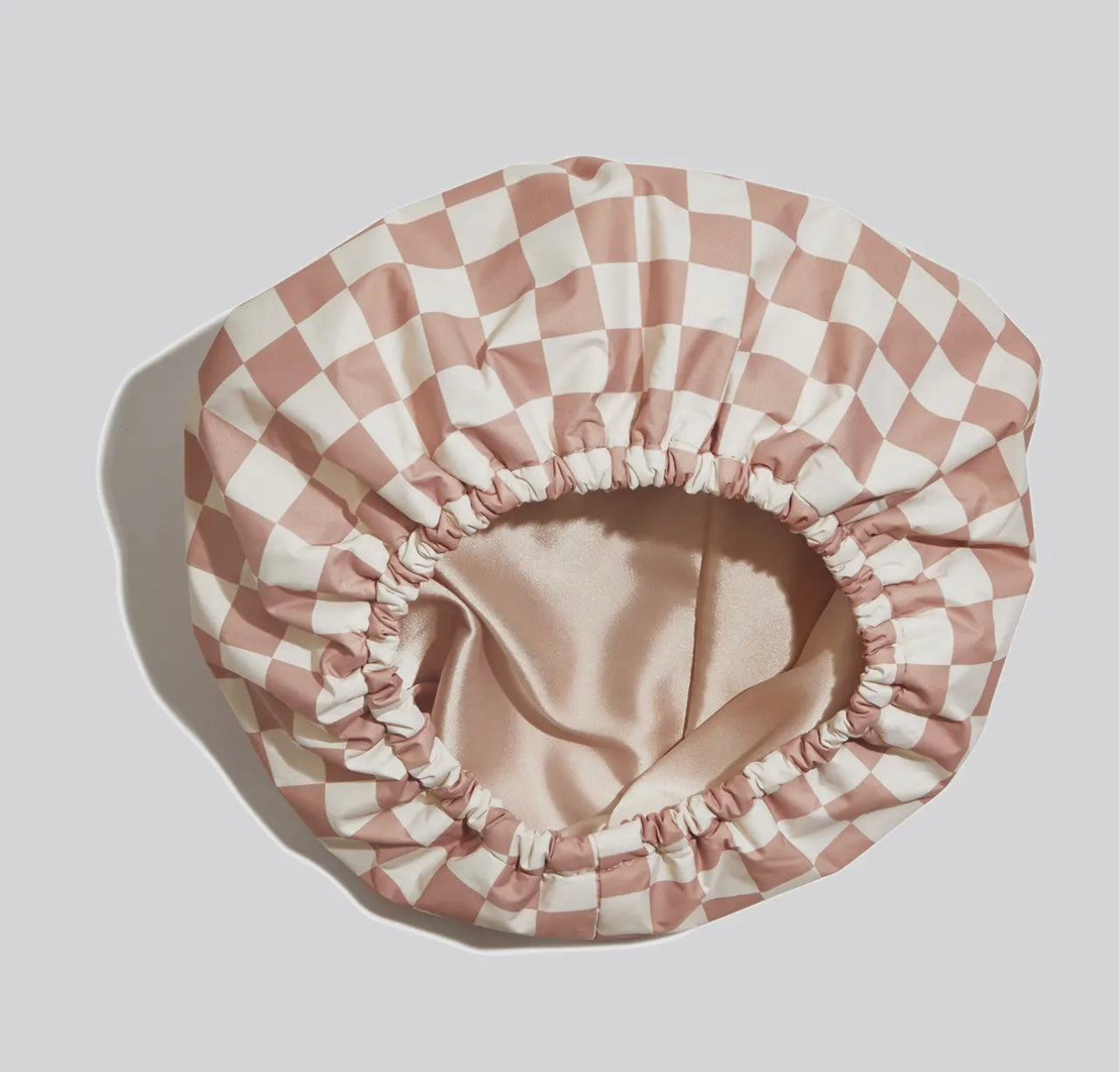 Kit*sch Satin Lined Terracotta Checker Flexi Shower Cap