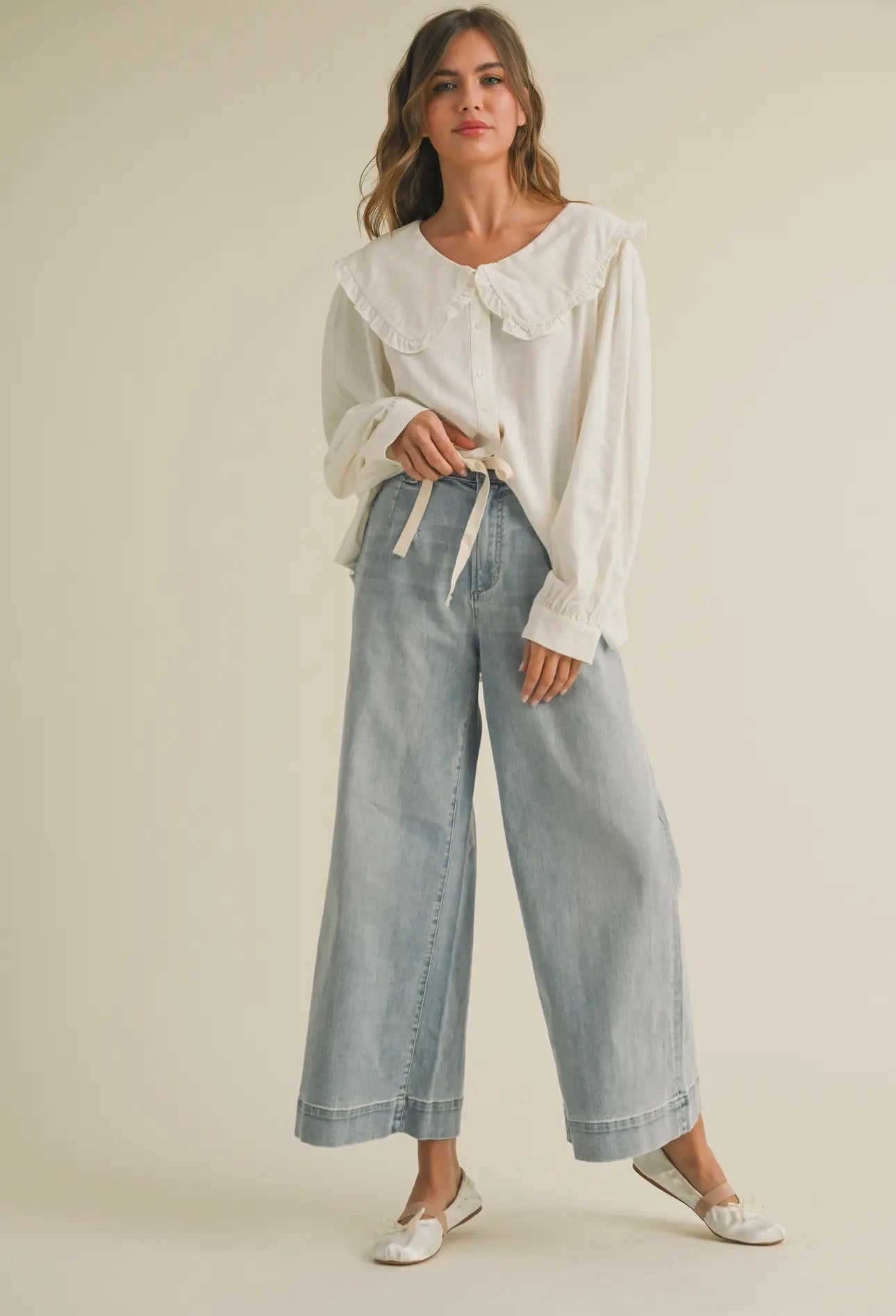 Miou Muse Washed Denim With Tie Front Pants