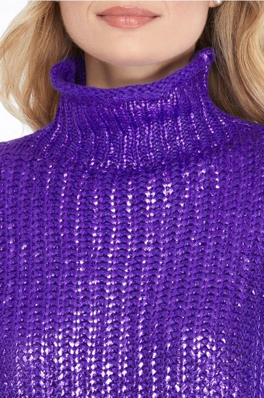 Purple Metallic Foil Sleeveless Sweater