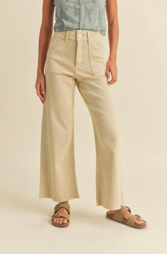 Beige Front Pocket Wide Legged Pants- Miou Muse