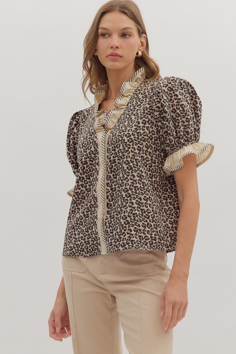 Leopard Ruffle Blouse