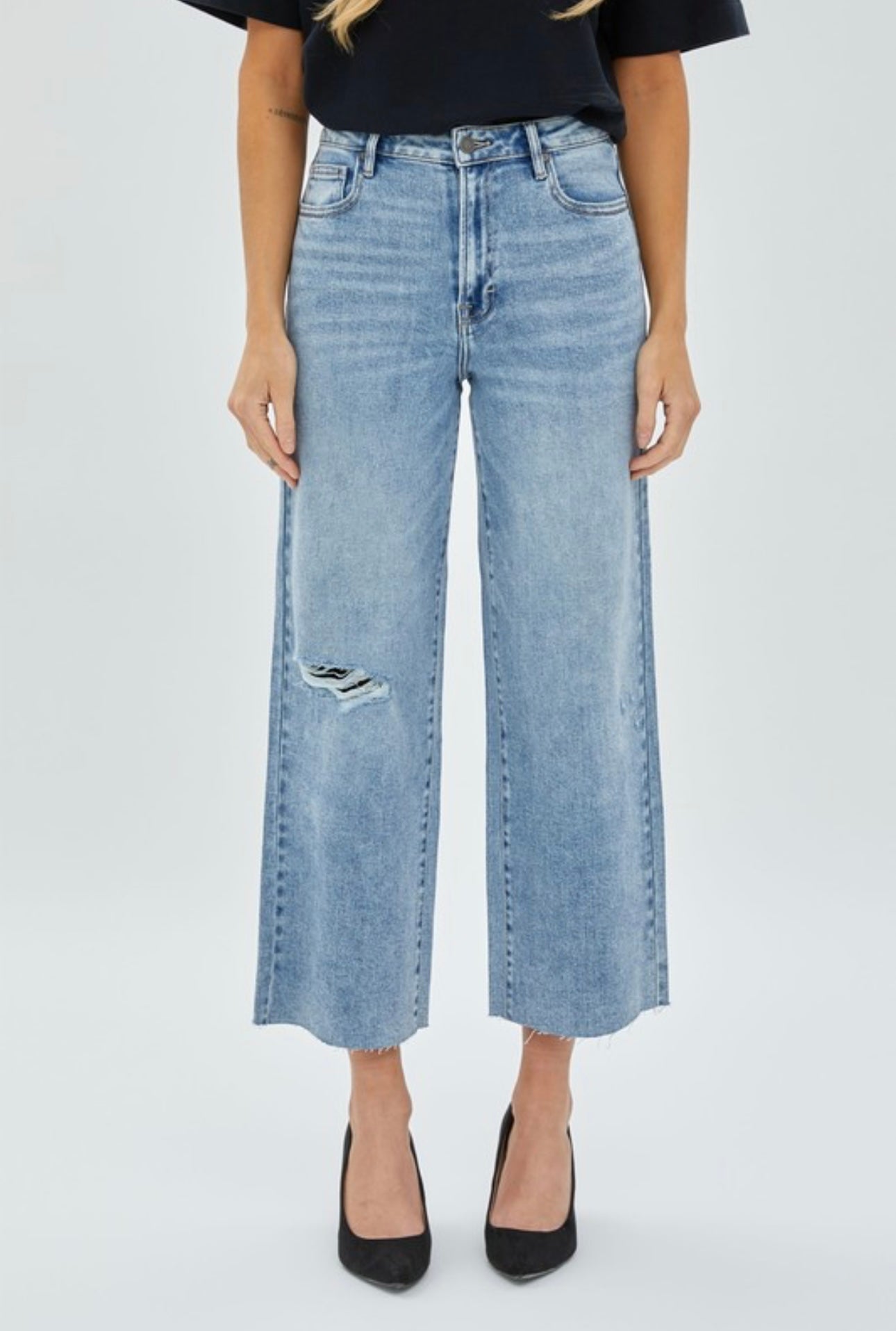 Hidden Nori High Waist Wide Medium Wash With Slit