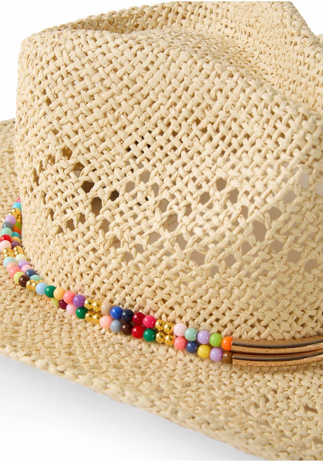 Cowgirl Straw Sun Hat Bead Trim- Natural