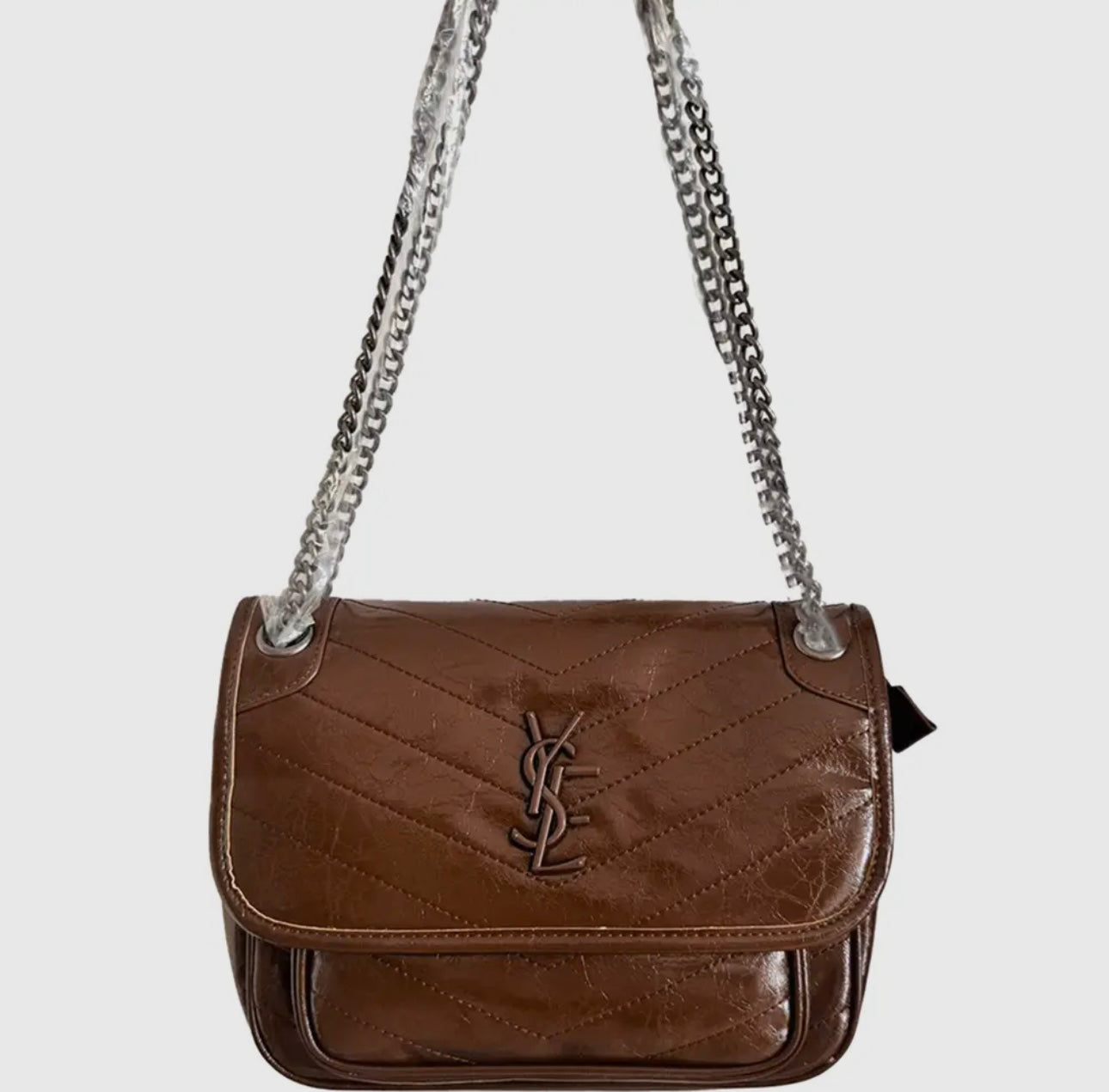 YSL QUILTED CROSSBODY BAG-BROWN