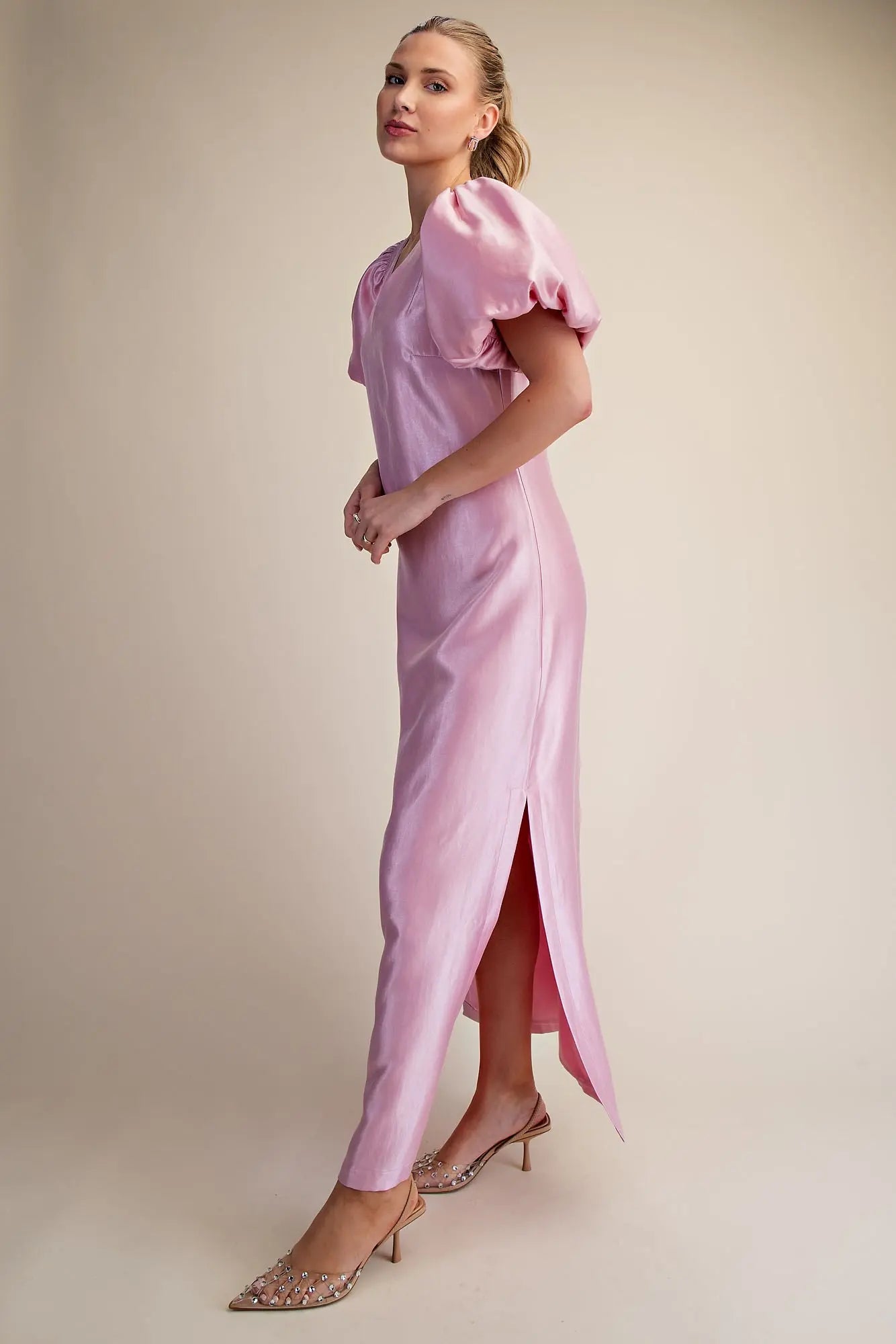 Pretty In Pink Glossy Maxi Dress