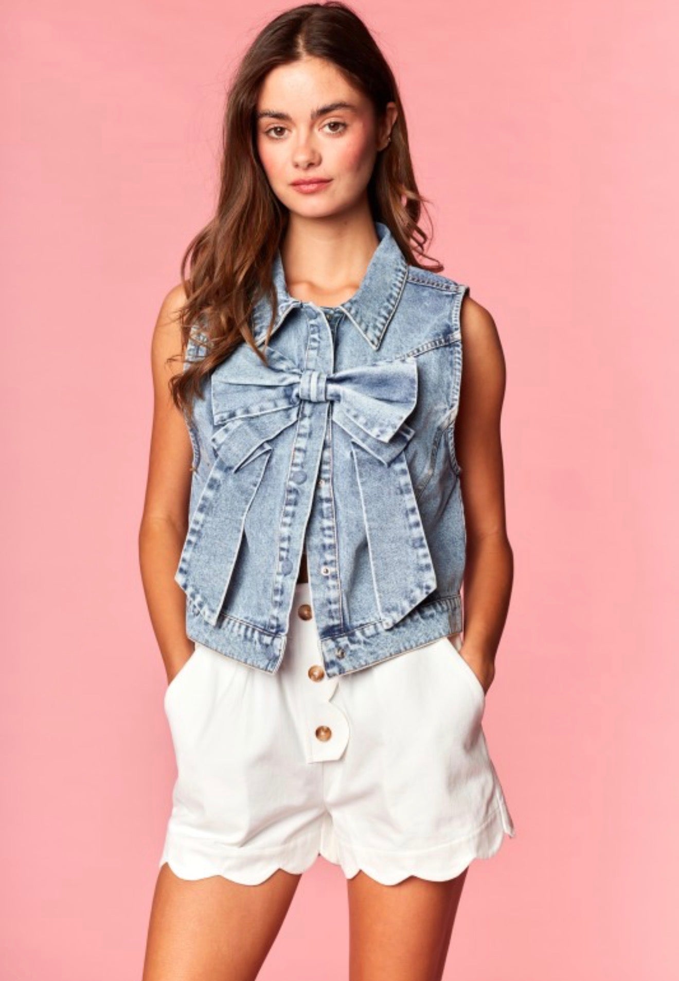 Southern Denim Bow Blouse