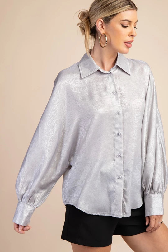 Voluminous Sleeve Blouse-Silver