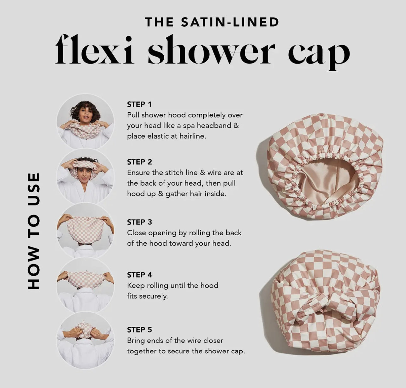 Kit*sch Satin Lined Terracotta Checker Flexi Shower Cap