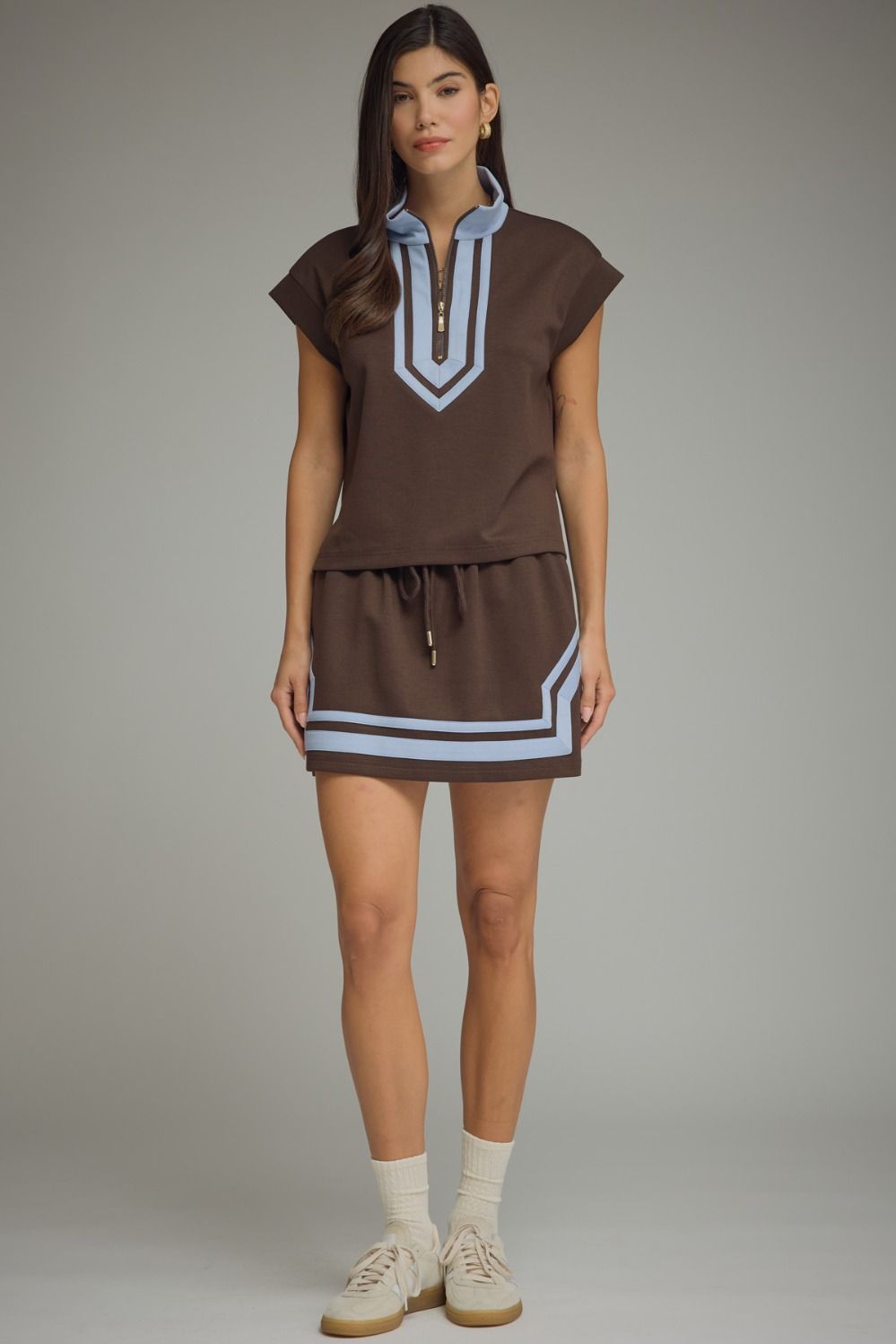 Serving Looks Brown & Powder Blue Skort Set